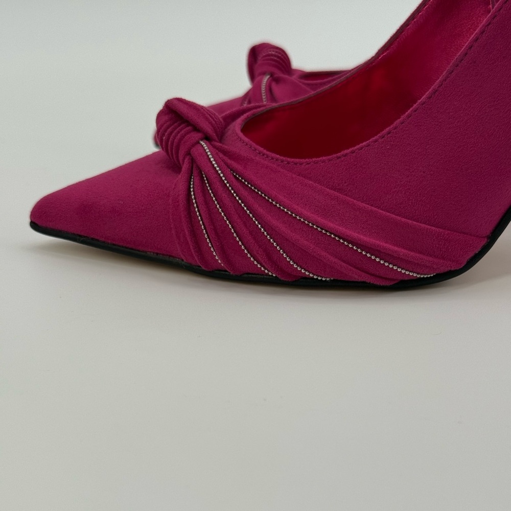 Nine West Faive Pink Suede Slingback Stiletto Pointed Toe Knot Detail Heels - Picture 9 of 16